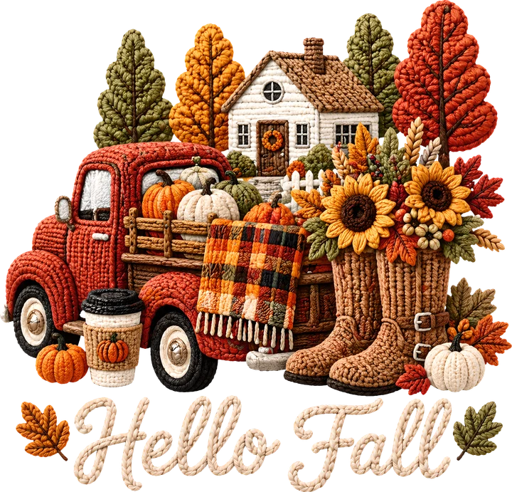 Bonjour, scène d'un vieux camion d'automne — Transfert DTF