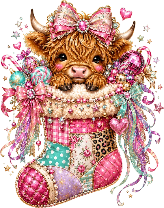 Vaca adorable en un calcetín festivo — Transfer DTF
