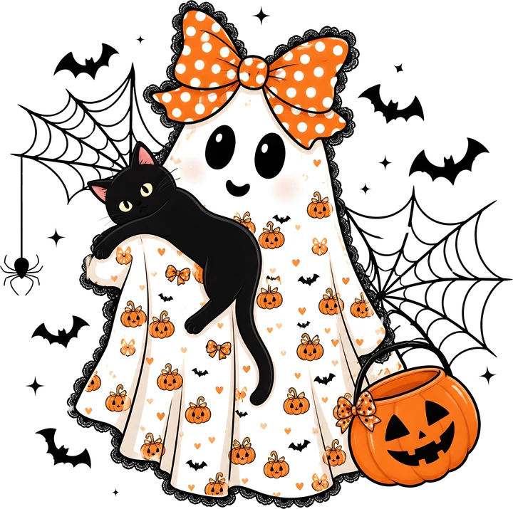 Cute Ghost with Black Cat DTF Transfer