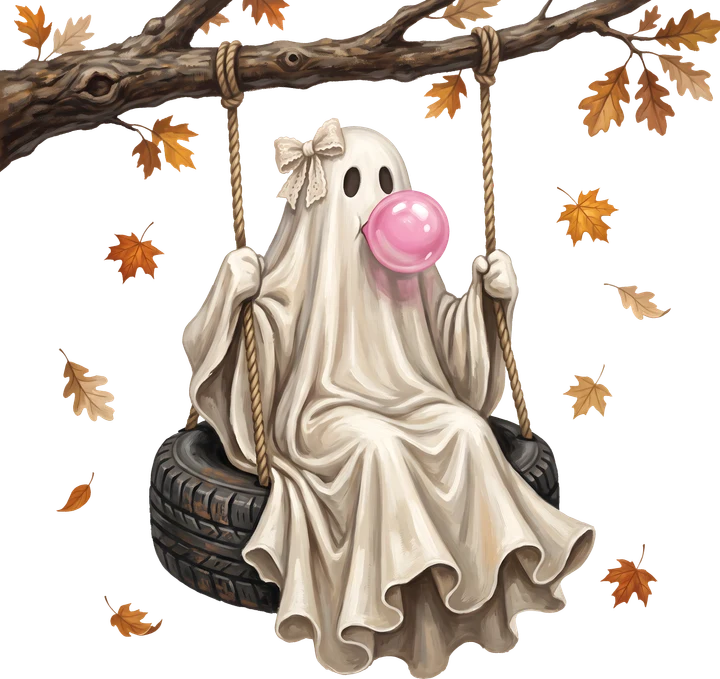Ghost on Tire Swing DTF Transfer
