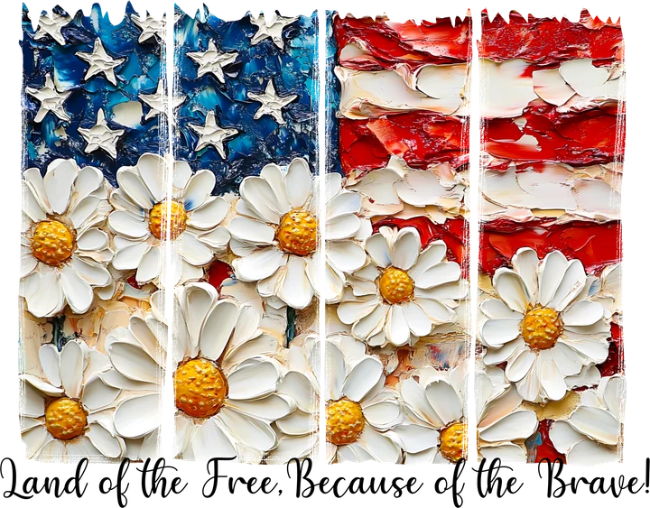 American Flag with Daisies DTF Transfer