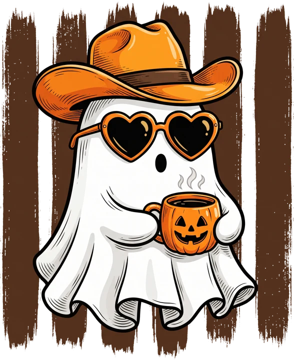 Ghost Cowboy with Pumpkin Mug DTF Transfer