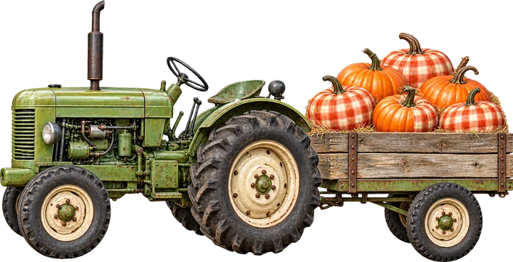Vintage Tractor with Pumpkins DTF Transfer