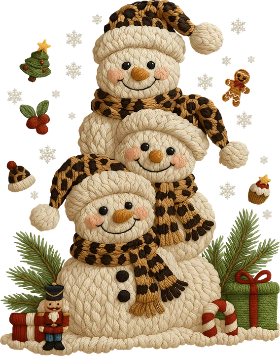 Mga snowmen na may sombrero na may disenyo ng leopard — DTF Transfer