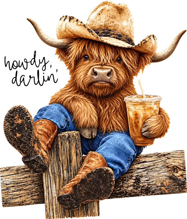 Cowboy Highland Cow DTF Transfer