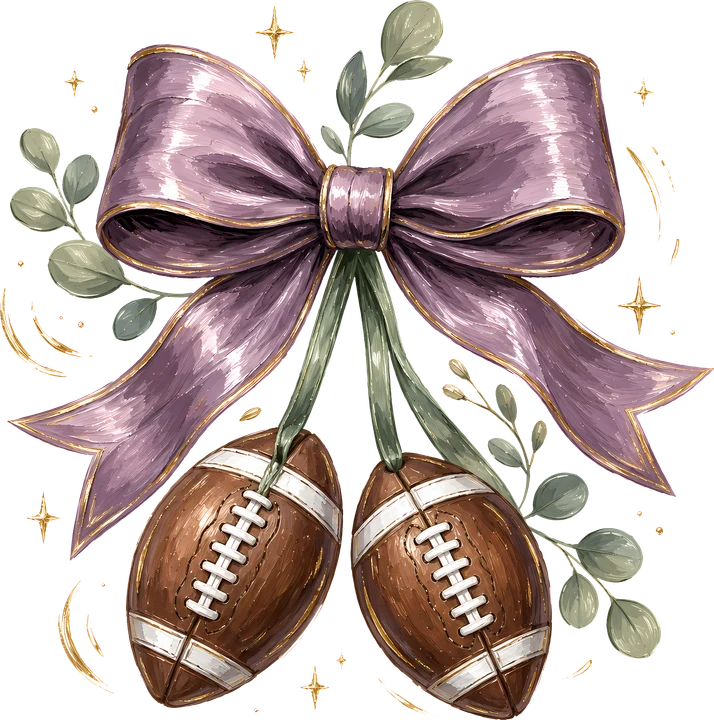 Football Bow with Eucalyptus DTF Transfer