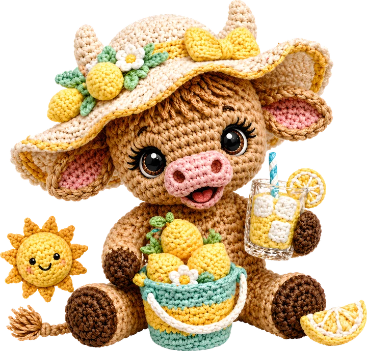 Crochet Cow with Lemonade DTF Transfer