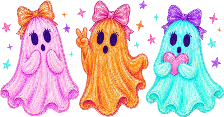 Cute Ghosts with Bow Hairbands DTF Transfer