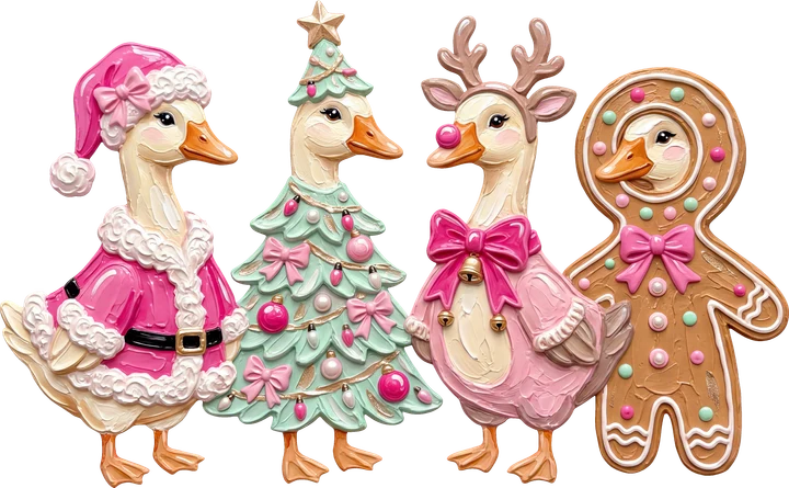 Pájaros navideños de color rosa — Transfer DTF
