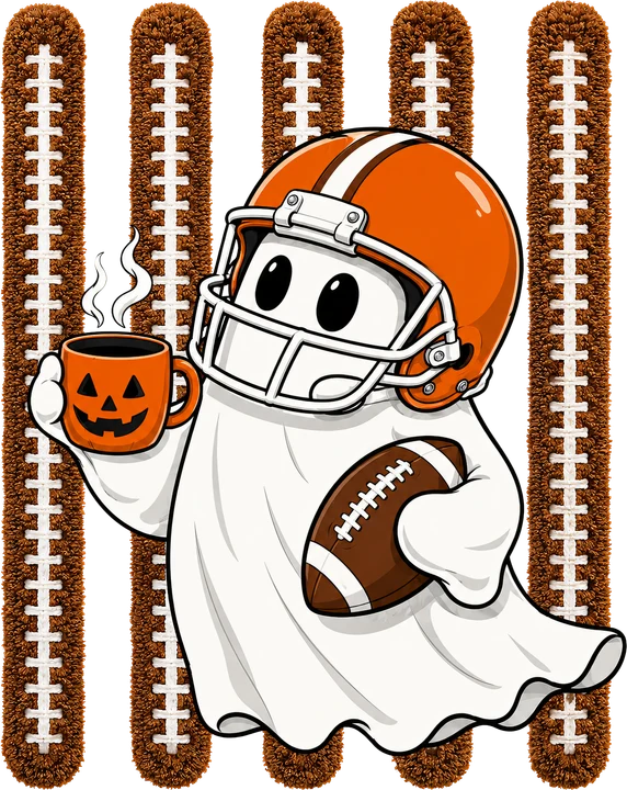 Football Ghost with Pumpkin Mug DTF Transfer