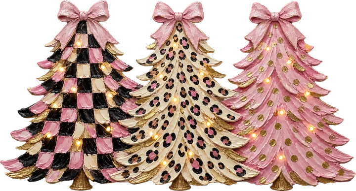 Pink Leopard and Checkered Christmas Trees DTF Transfer