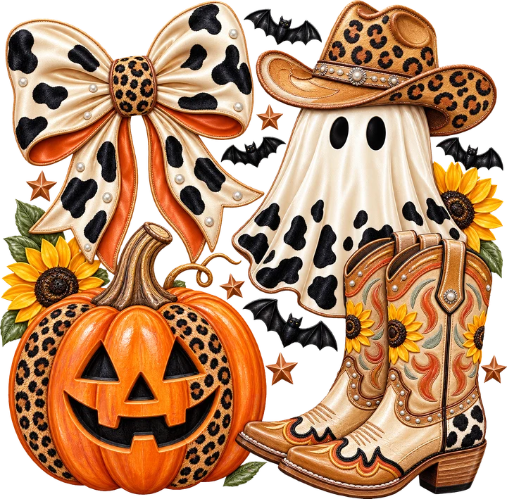 Cowboy Ghost and Pumpkin DTF Transfer