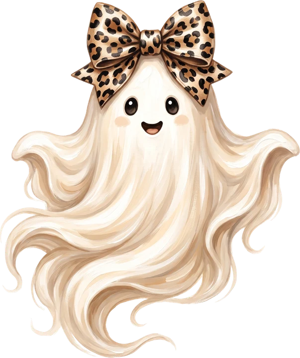 Cute Ghost with Leopard Bow DTF Transfer