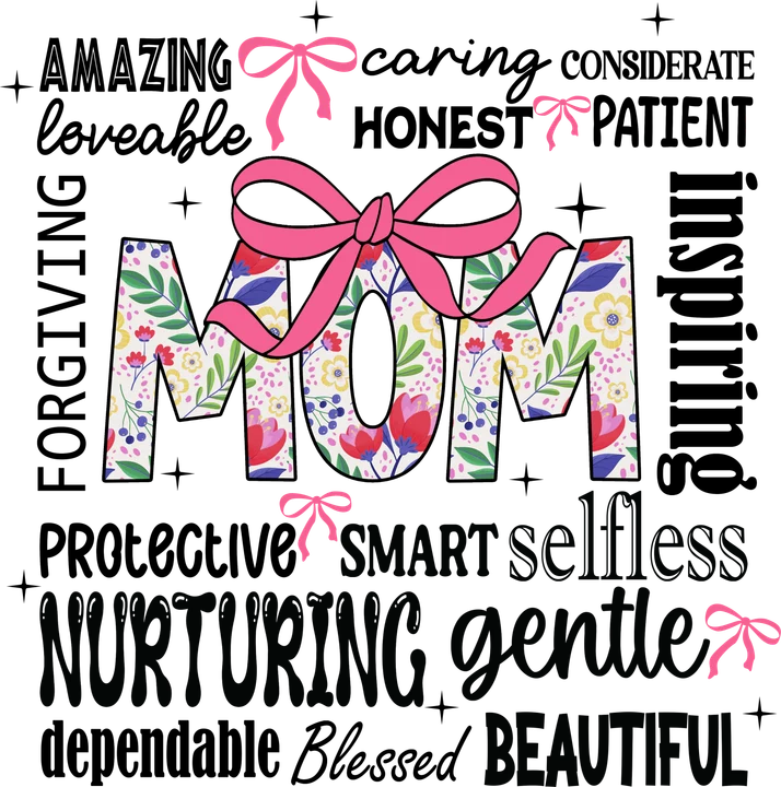 Floral Mom with Pink Bow DTF Transfer