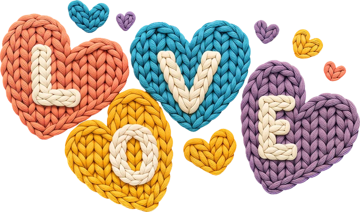 Knitted Hearts Forming Love DTF Transfer