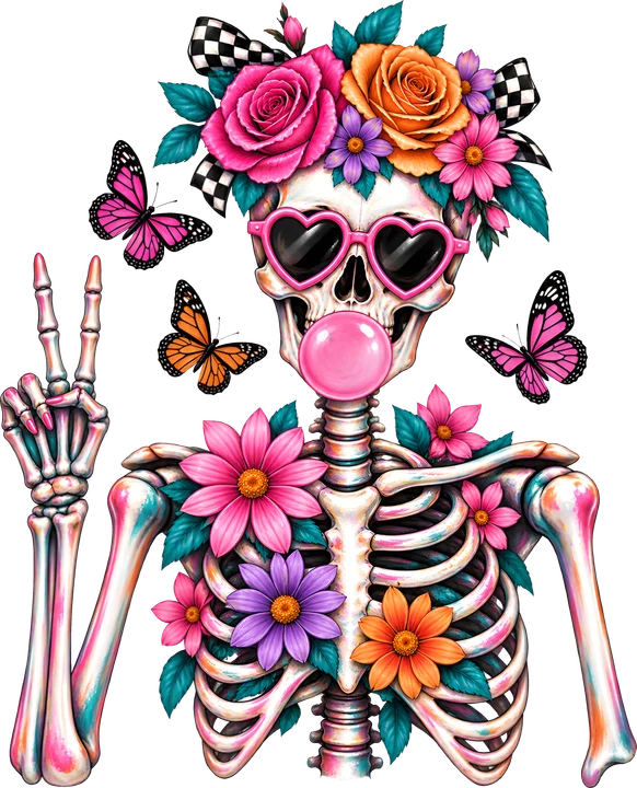 Floral Skeleton with Butterflies DTF Transfer