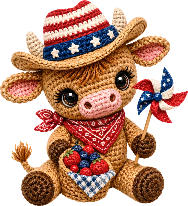 Patriotic Crochet Cow DTF Transfer