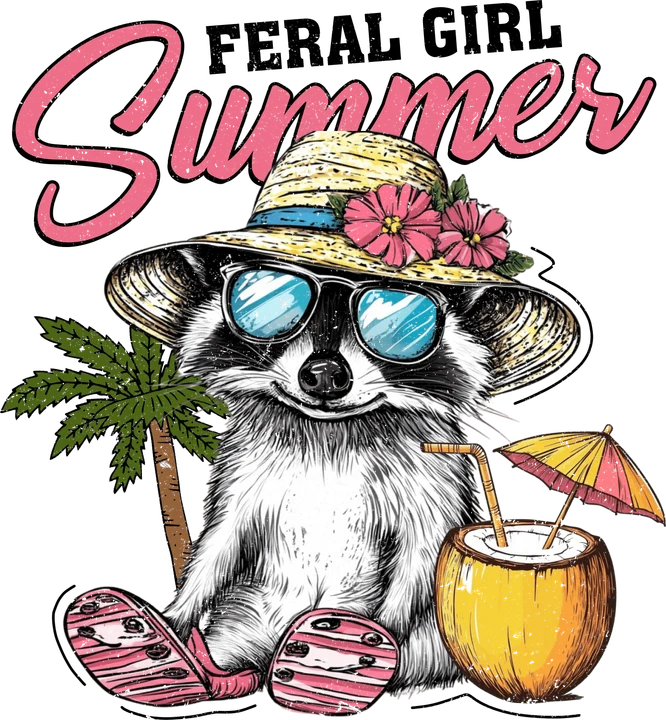 Raccoon in Summer Hat DTF Transfer