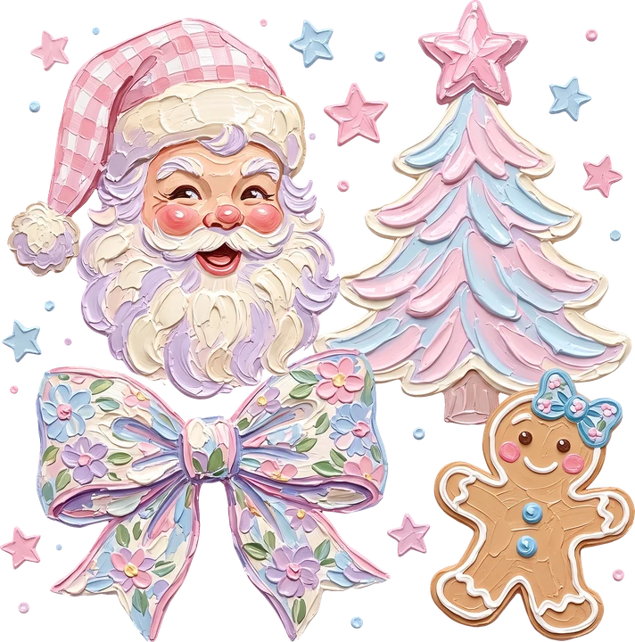 Santa, Tree, and Gingerbread DTF Transfer