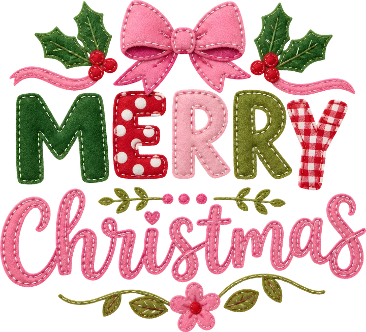 Feliz Navidad con lazo rosa y motivos florales — Transfer DTF
