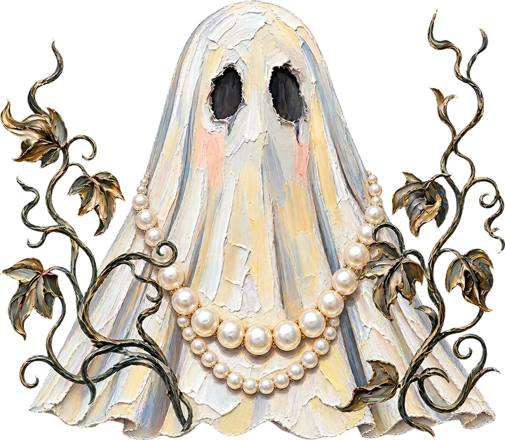 Elegant Ghost with Pearl Necklace DTF Transfer