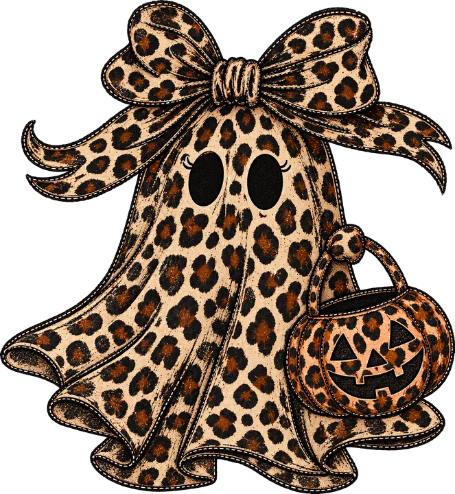 Fantasma con estampado de leopardo y lazo — Transfer DTF
