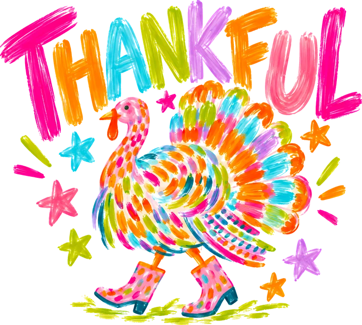 Colorful Turkey in Boots DTF Transfer