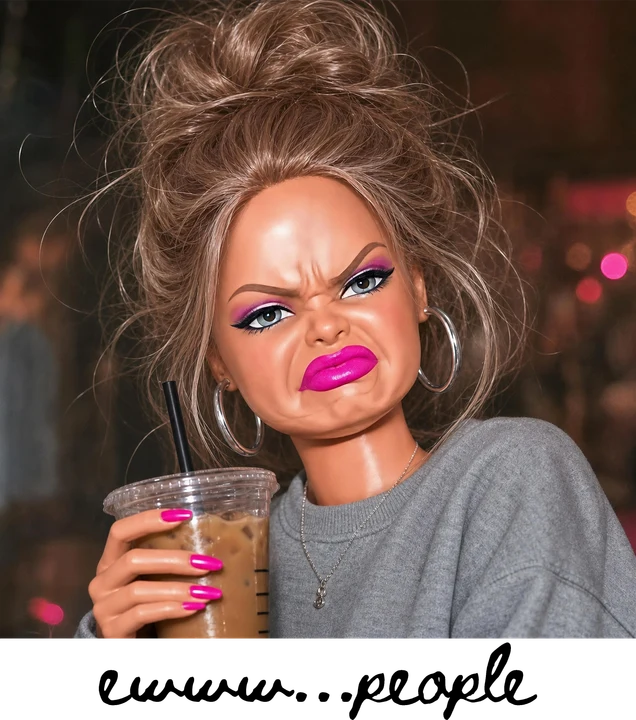 Angry Doll with Iced Coffee DTF Transfer