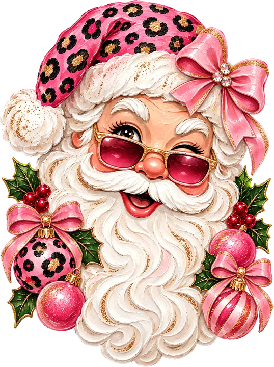 Papá Noel leopardo rosa — Transfer DTF