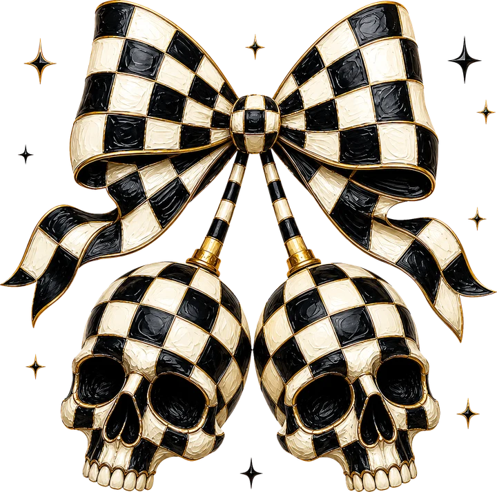 Checkered Skulls with Bow DTF Transfer
