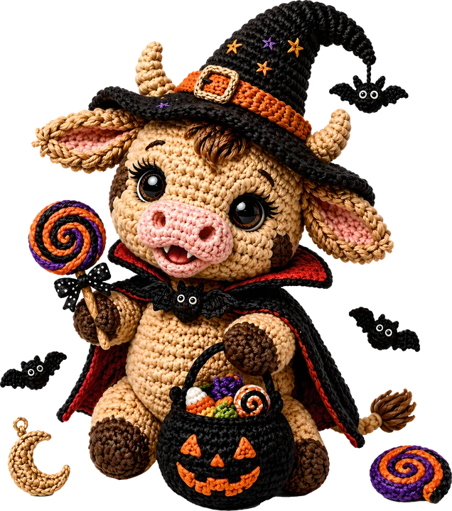 Crochet Witch Cow DTF Transfer