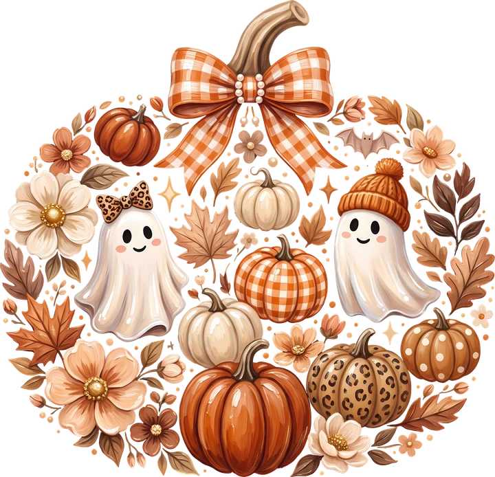 Cute Ghosts and Pumpkins DTF Transfer