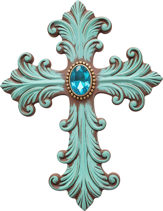 Turquoise Ornate Cross DTF Transfer