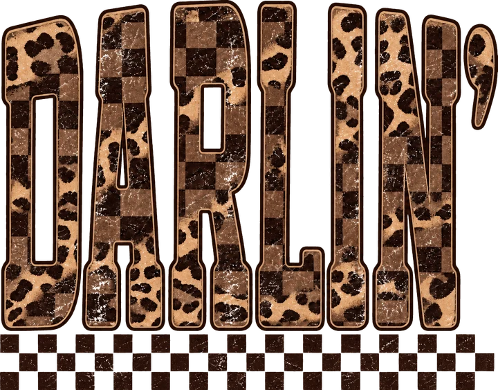 Darlin’ na may leopard at checkered na pattern — DTF Transfer