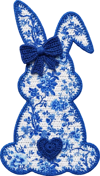 Blue Floral Bunny DTF Transfer
