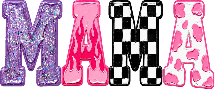 Mama Glitter Flame Check Cow DTF Transfer