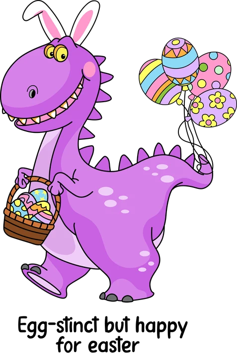 Purple Dinosaur with Easter Balloons DTF Transfer