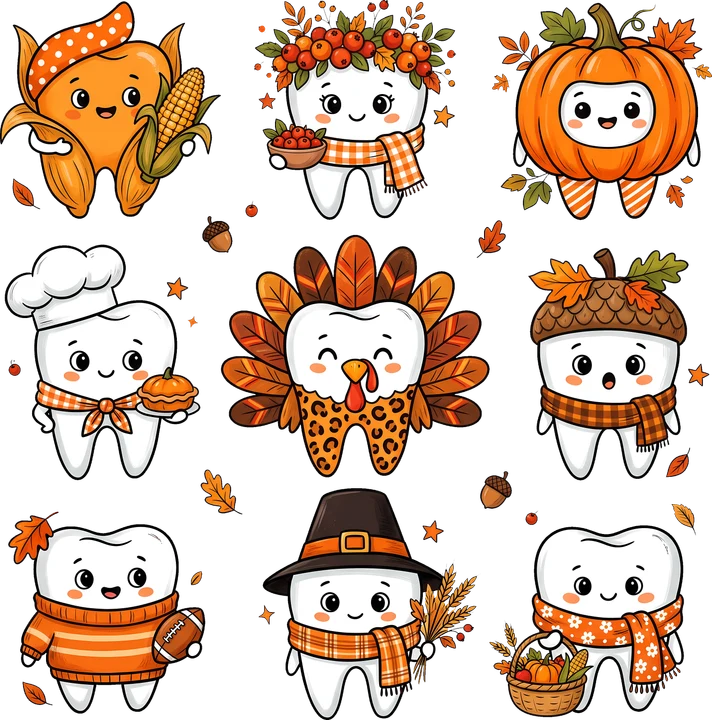 Cute Teeth in Fall Costumes DTF Transfer