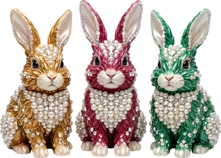 Three Jeweled Easter Bunnies DTF Transfer