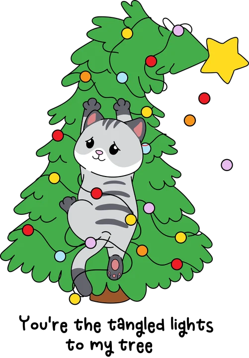 Cat in Christmas Tree DTF Transfer