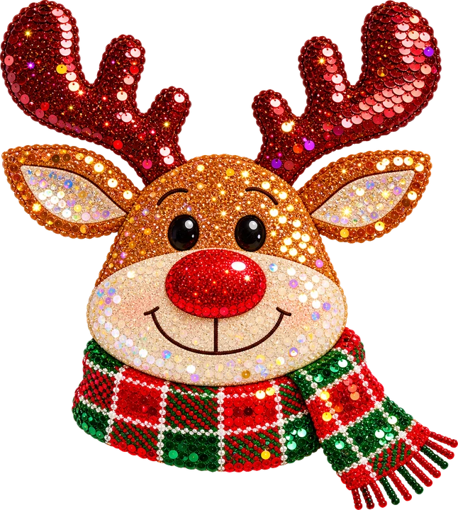 Sparkly Reindeer with Scarf DTF Transfer