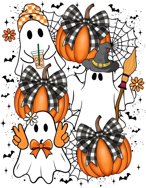 Cute Ghosts and Pumpkins DTF Transfer