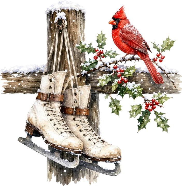 Cardenal rojo y patines de hielo — Transfer DTF