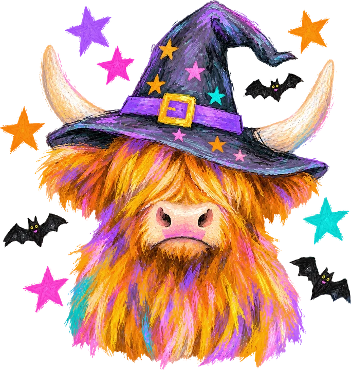 Witch Highland Cow DTF Transfer