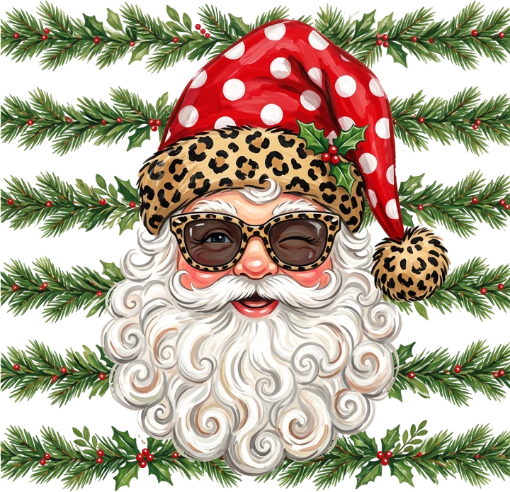 Santa with Leopard Print DTF Transfer