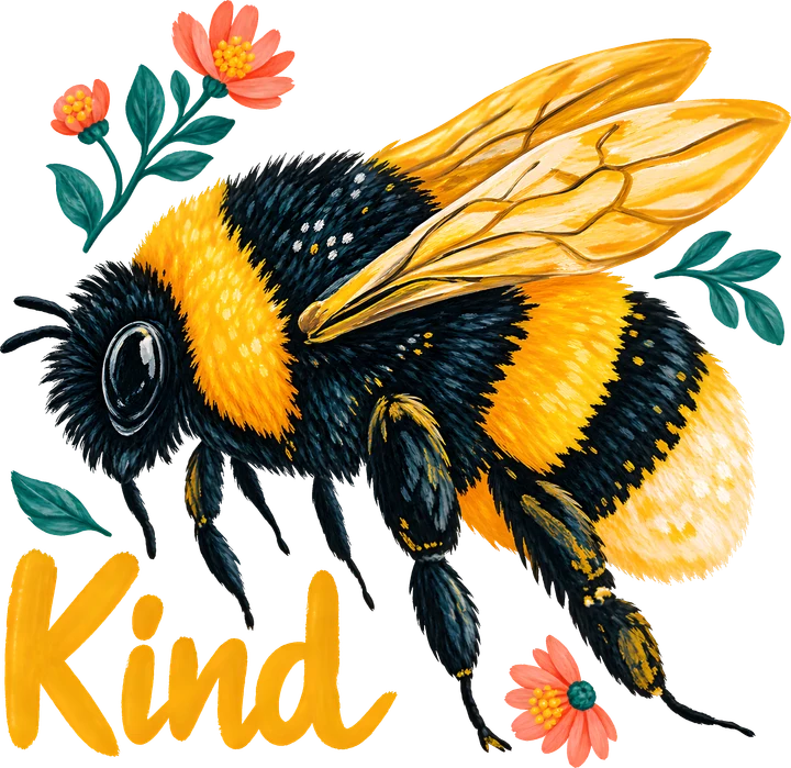 Kind Bee with Flowers DTF Transfer