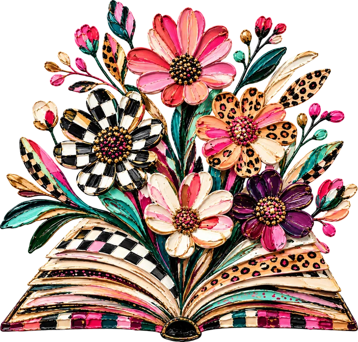 Open Book with Floral DTF Transfer