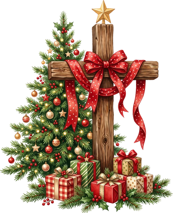 Christmas Cross with Gifts DTF Transfer