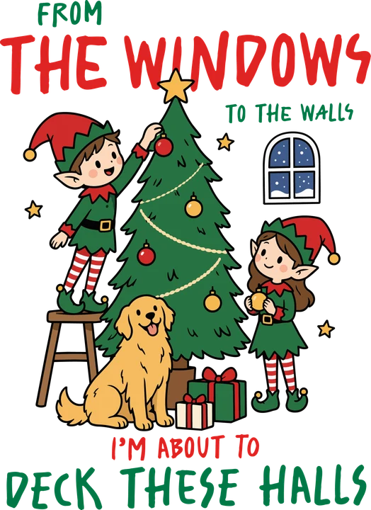 Elves Decorating Christmas Tree DTF Transfer