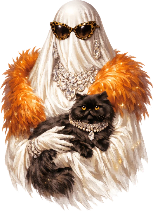 Glamorous Ghost with Black Cat DTF Transfer